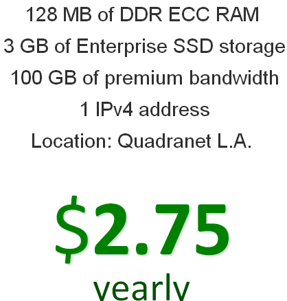 便宜vps: XVMLabs/3刀/年/OpenVZ/128M/3GB/100GB 7IP 洛杉矶